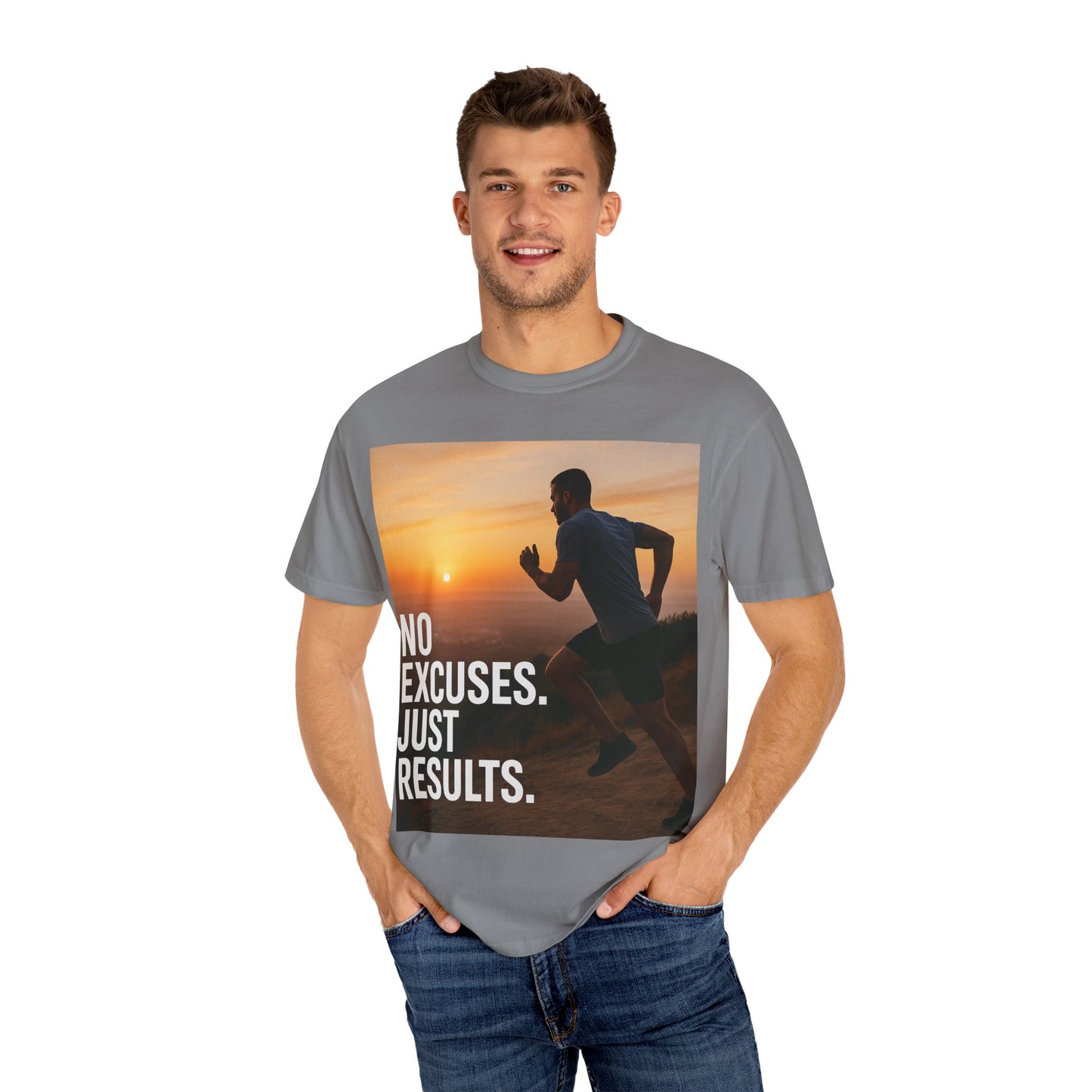 Motivational Running T-Shirt, Unisex Fitness Tee, No Excuses Just Results Shirt, Workout Apparel, Inspirational Sports Clothing