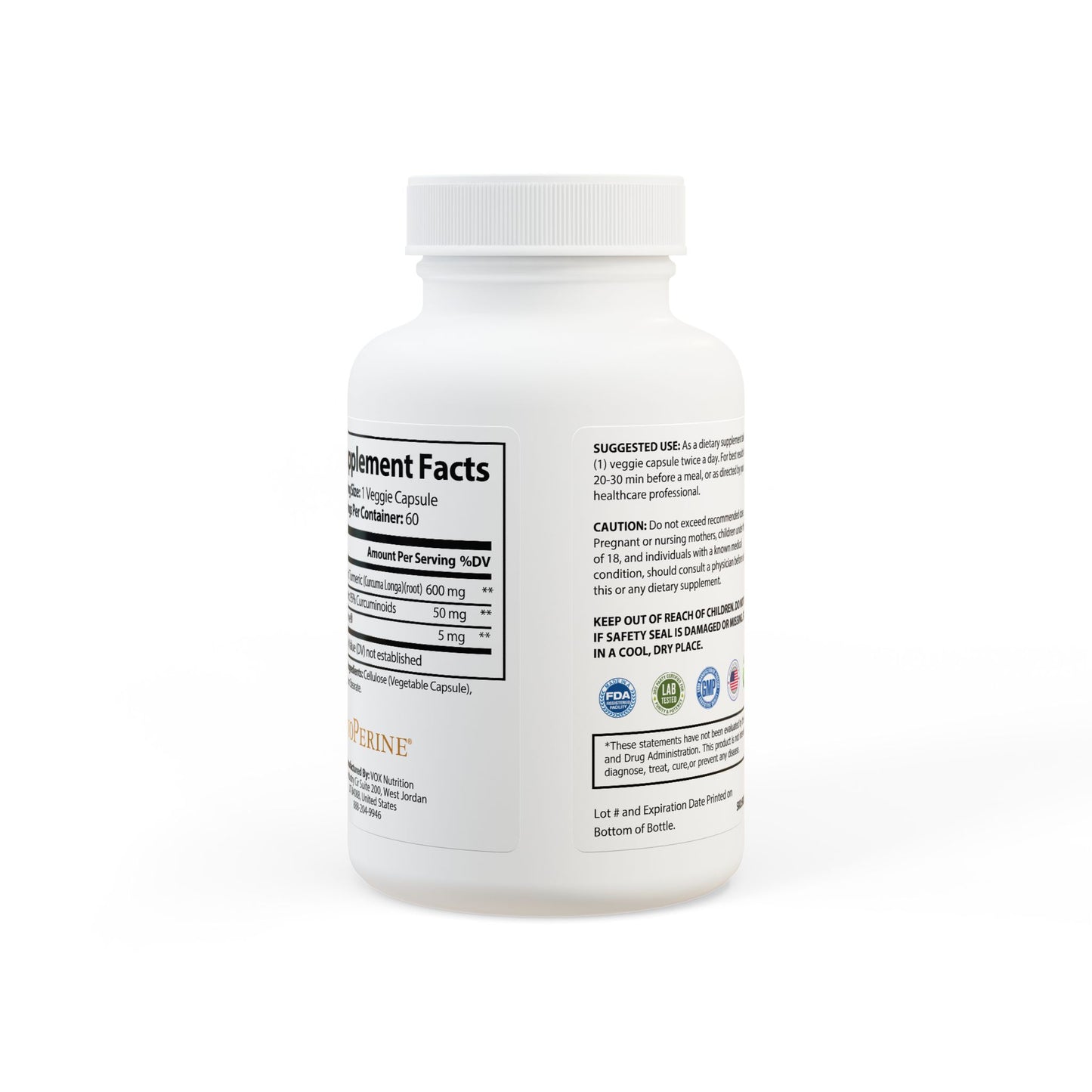 Turmeric with BioPerine® (Black Pepper Fruit Extract) Supplement (60 Capsules) Titan Essentials