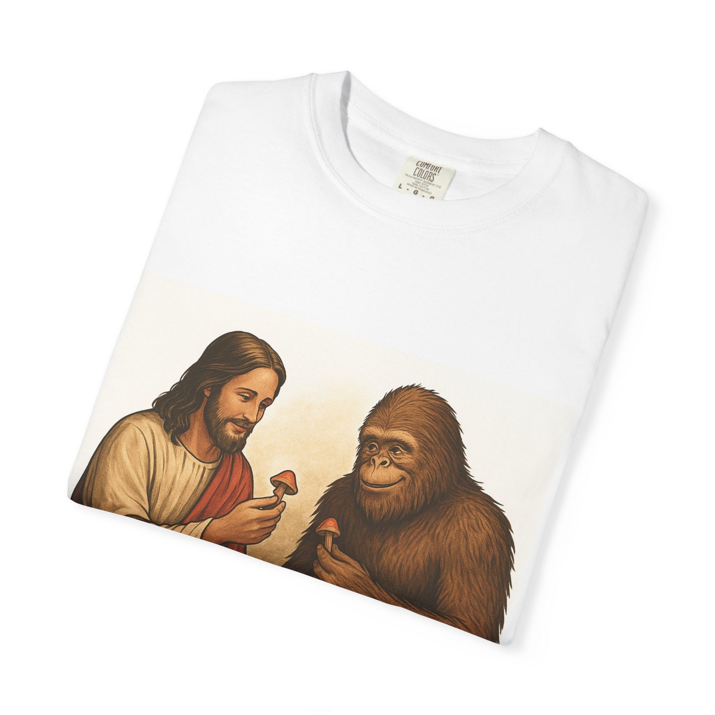 Jesus and Bigfoot Unisex T-shirt, Funny Tee, Quirky Gift, Pop Culture Apparel, Humor Top, Unique Fashion Piece