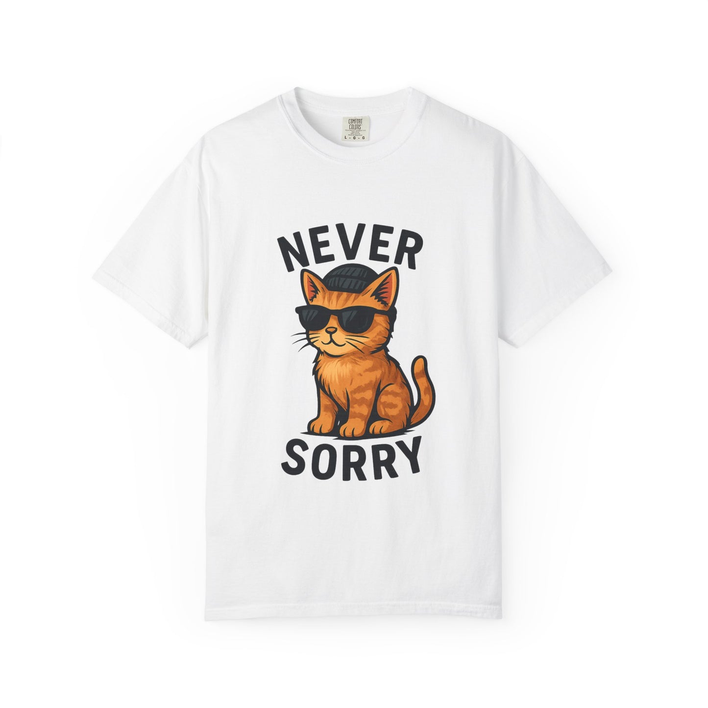 Cool Cat Never Sorry T-shirt, Funny Graphic Tee, Cat Lover Gift, Unisex Apparel, Relaxed Fit Shirt, Casual Wear