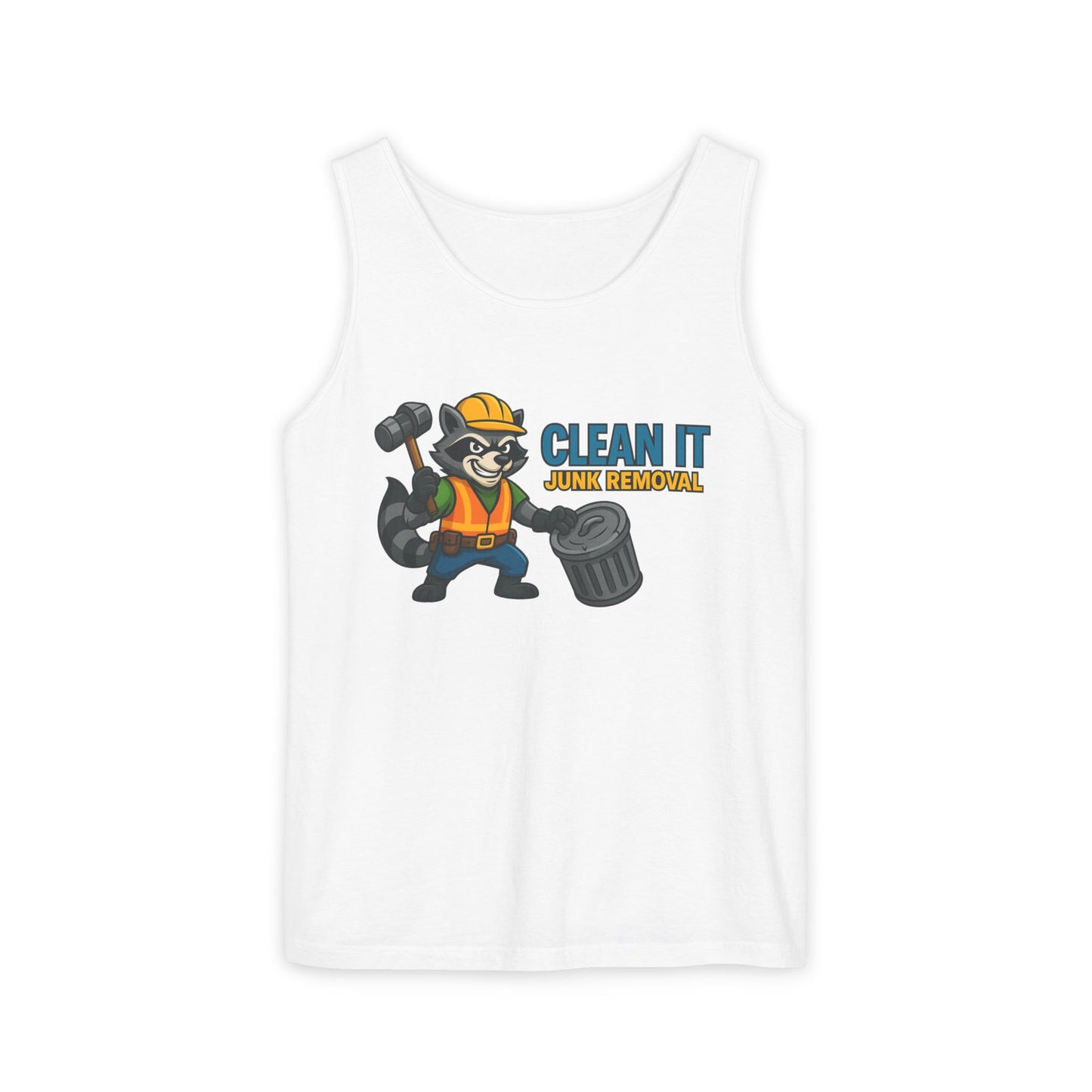Raccoon Junk Removal Tank Top | Unisex, Funny Graphic Tee, Summer Apparel, Gift for Handyman, Clean It Theme