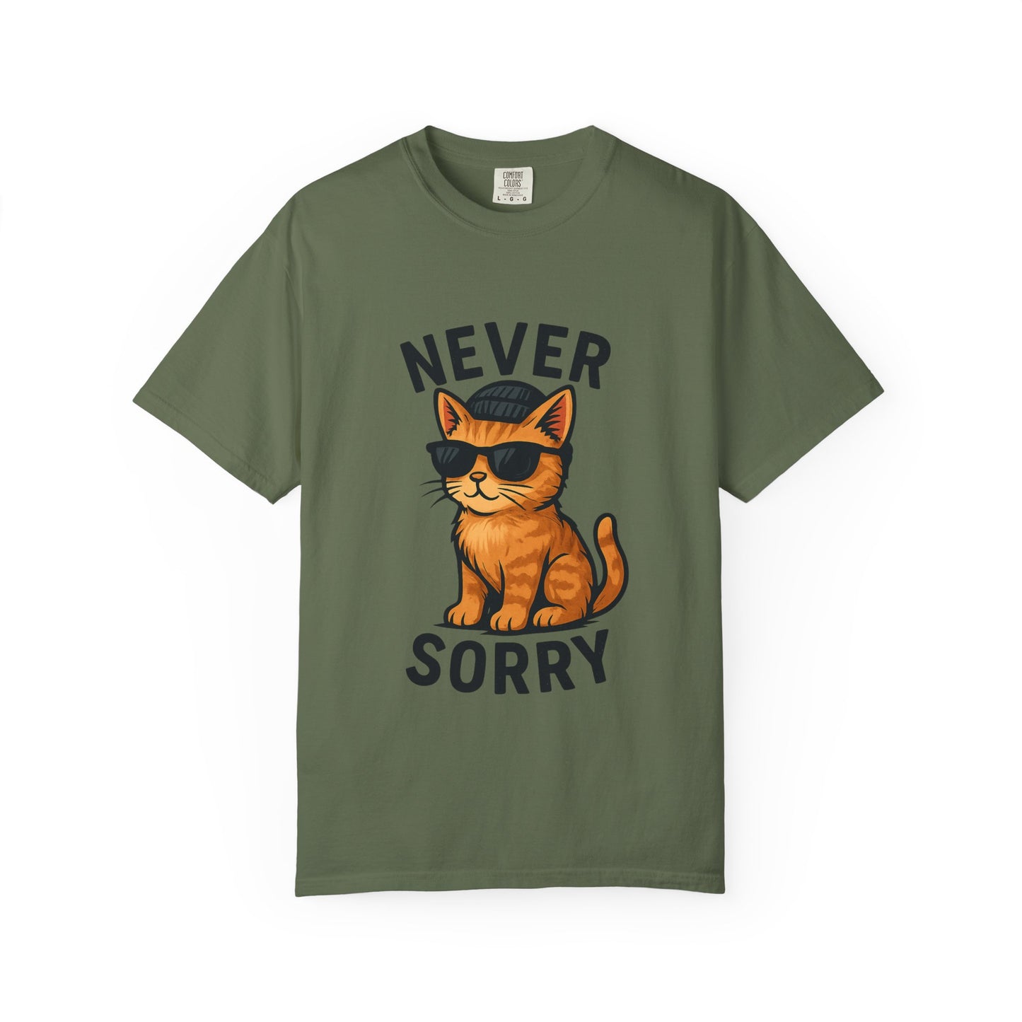 Cool Cat Never Sorry T-shirt, Funny Graphic Tee, Cat Lover Gift, Unisex Apparel, Relaxed Fit Shirt, Casual Wear