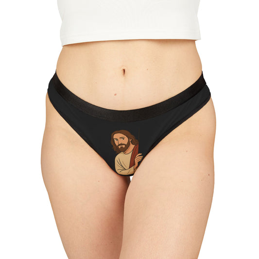 Jesus Peeking Graphic Women's Thongs, Funny Underwear, Gift for Her, Novelty Lingerie, Humorous Panties, Quirky Fashion