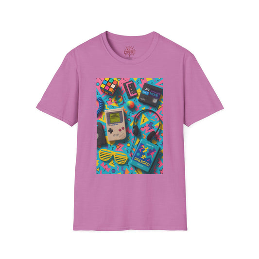 Retro Gaming Unisex Softstyle T-Shirt, Vintage 80s Style Tee, Fun Gamer Shirt, Nostalgic Video Game Apparel, Gift for Gamers