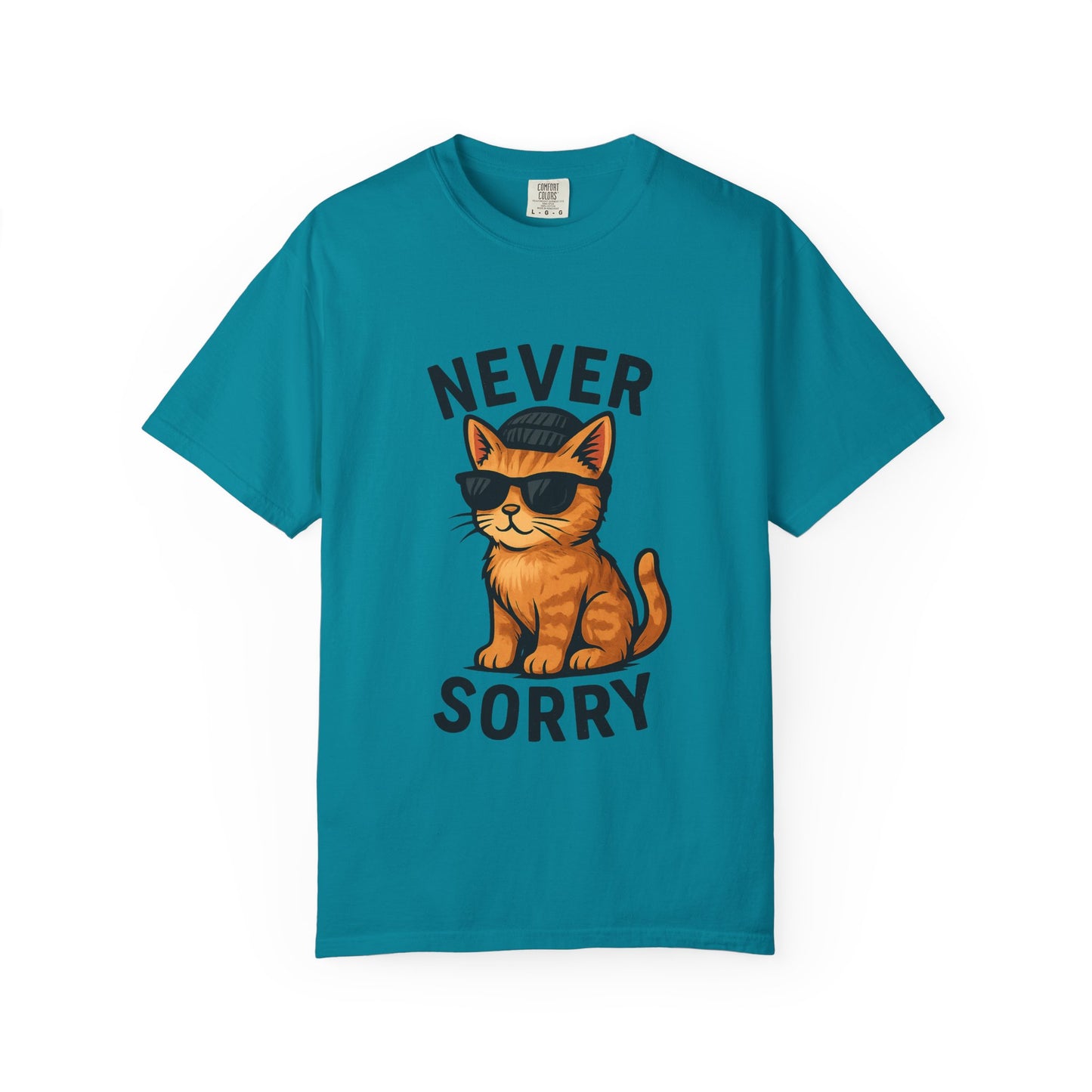 Cool Cat Never Sorry T-shirt, Funny Graphic Tee, Cat Lover Gift, Unisex Apparel, Relaxed Fit Shirt, Casual Wear
