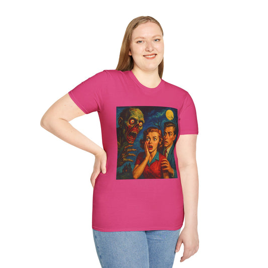 Vintage Horror Graphic Tee - Unisex Softstyle T-Shirt, Spooky Halloween Shirt, Retro Horror Art, Party Costume Tee, Gift for Horror Fans
