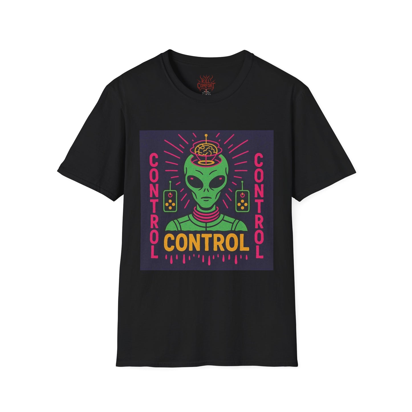 Aliens Control Unisex Softstyle T-Shirt, Fun Graphic Tee, Casual Wear, Gift for Sci-Fi Lovers, Alien Theme