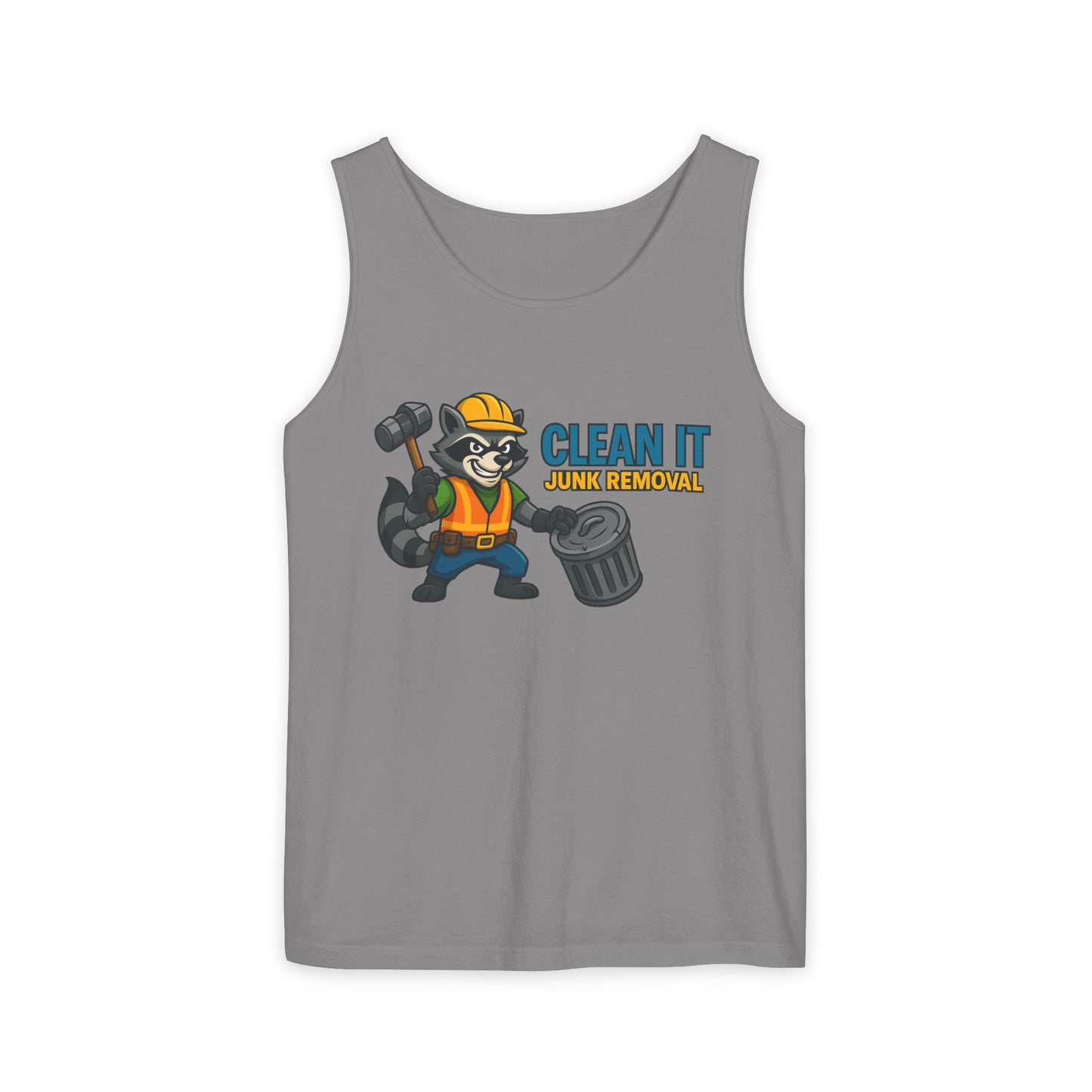 Raccoon Junk Removal Tank Top | Unisex, Funny Graphic Tee, Summer Apparel, Gift for Handyman, Clean It Theme