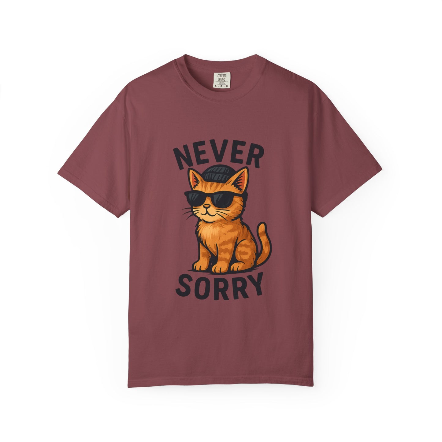 Cool Cat Never Sorry T-shirt, Funny Graphic Tee, Cat Lover Gift, Unisex Apparel, Relaxed Fit Shirt, Casual Wear