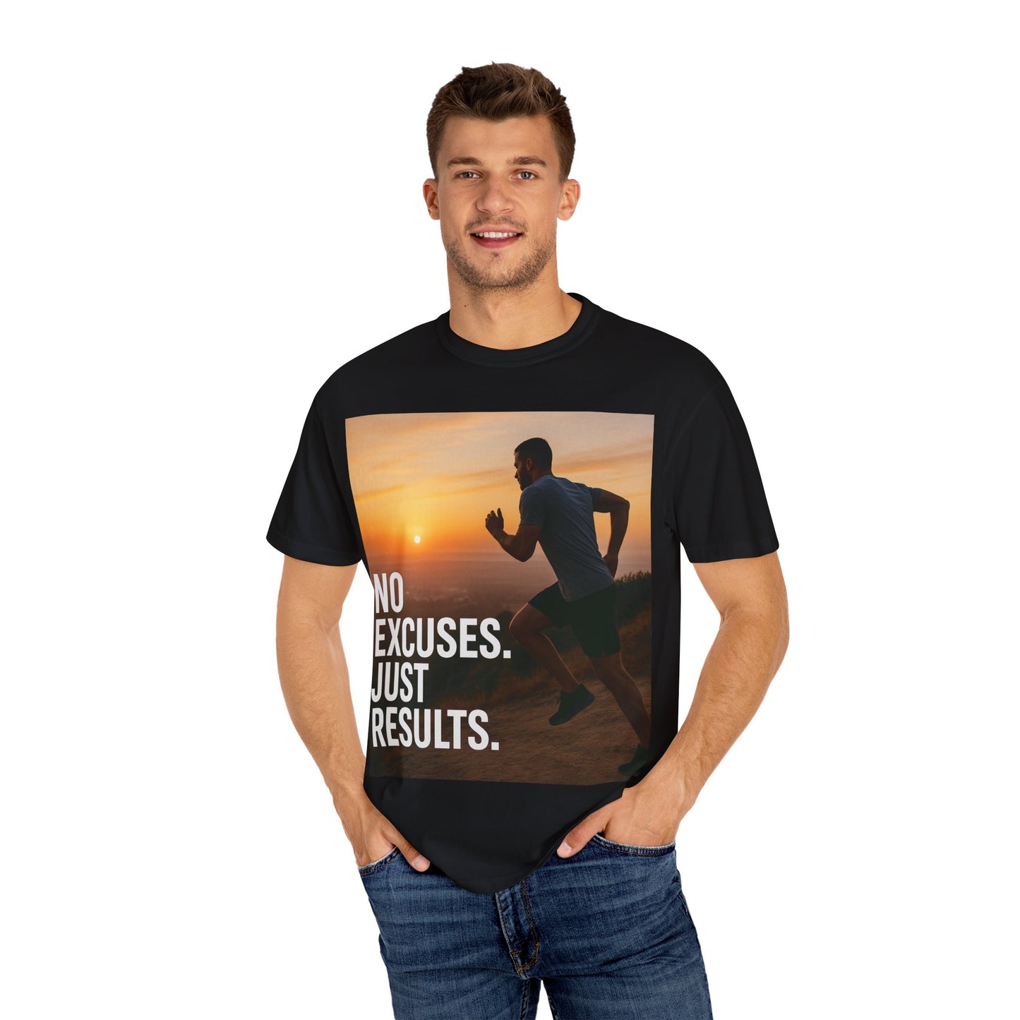 Motivational Running T-Shirt, Unisex Fitness Tee, No Excuses Just Results Shirt, Workout Apparel, Inspirational Sports Clothing