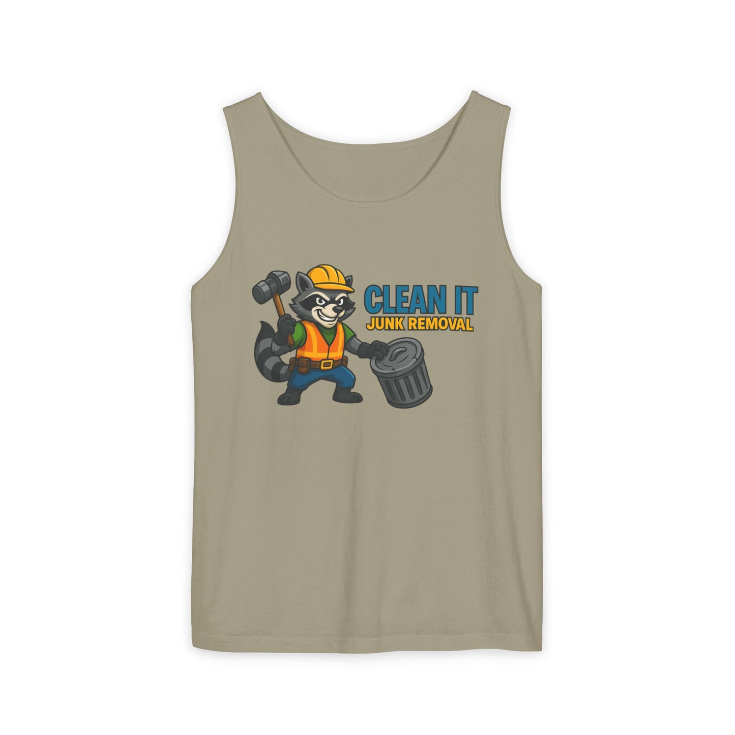 Raccoon Junk Removal Tank Top | Unisex, Funny Graphic Tee, Summer Apparel, Gift for Handyman, Clean It Theme