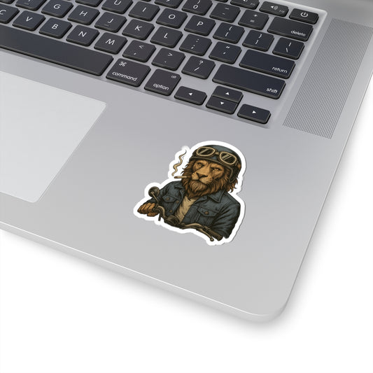 Biker Lion Kiss-Cut Stickers | Cool Lion Art, Motorcycle Stickers, Laptop Decals, Unique Gifts, Animal Lovers Decor