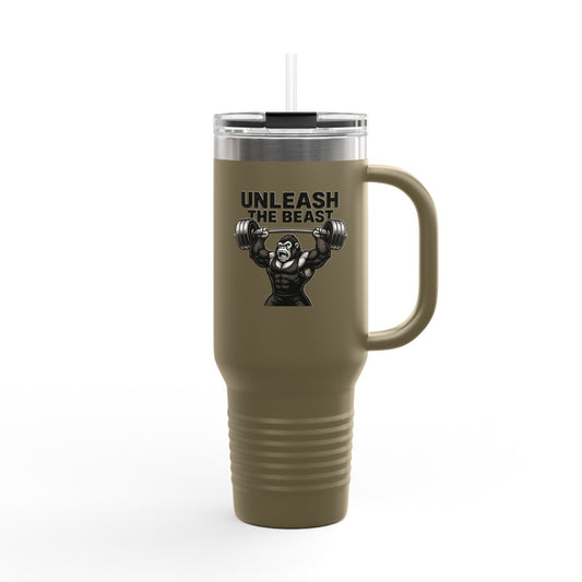 Insulated Travel Mug, 40oz - Unleash the Beast Design for Fitness Enthusiasts, Gym Goers, Gift for Him, Workout Companion