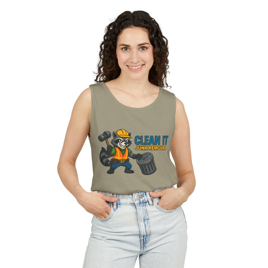 Raccoon Junk Removal Tank Top | Unisex, Funny Graphic Tee, Summer Apparel, Gift for Handyman, Clean It Theme